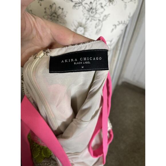 Akira Chicago Black Label Dress Neon Pink Green Floral Summer Tennis Size Medium - Picture 5 of 8